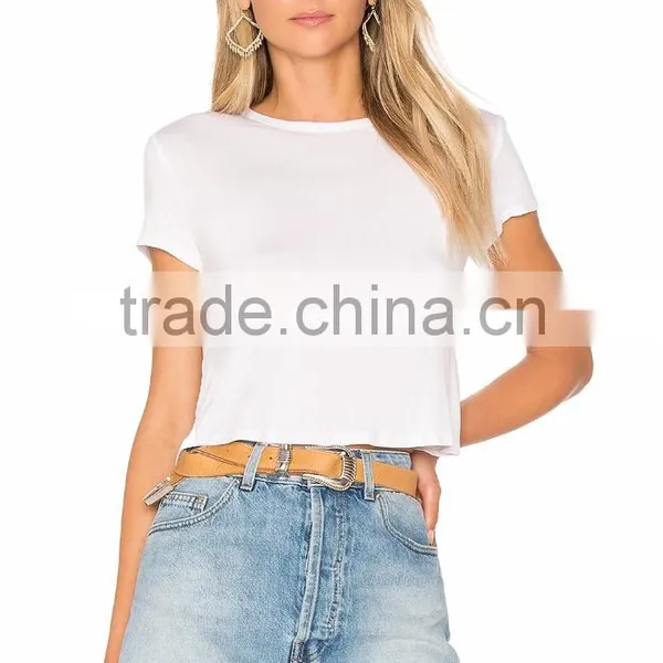 2017 Guangzhou Shandao New Fancy Design 180g 100% Cotton Plain Dyed Wholesale Women Short Sleeve Blank White T-Shirt photo-2