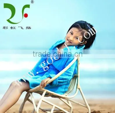 Soft 100% Cotton Pure Color Hooded Bathrobe for Kids photo-2