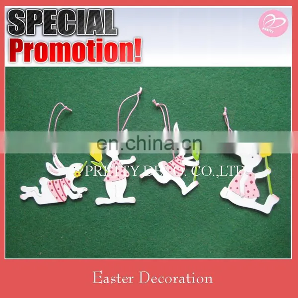 Wooden Coloured Drawing Bunny or Rabbit Shaped Hanging Decoration for Easter