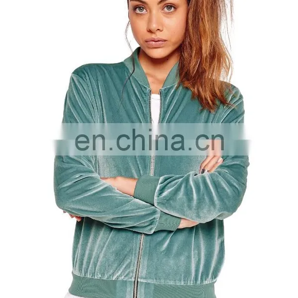 2017 Hotsale Women's Latest Fashion Zipper Collar Silk Velvet Bomber Jacket photo-4