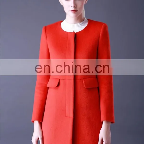 Women Fashion Round Neck Long Sleeves Fashion Woolen Overcoat