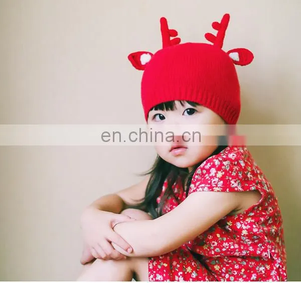 2017 Autumn and Winter Warm Children's Hat Christmas Small Antlers Baby Knitted Caps photo-4