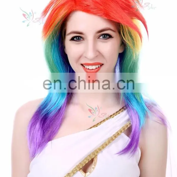 Hot Selling Wholesale Halloween Synthetic Hair Wig Cosplay Layered Rainbow Wig photo-2