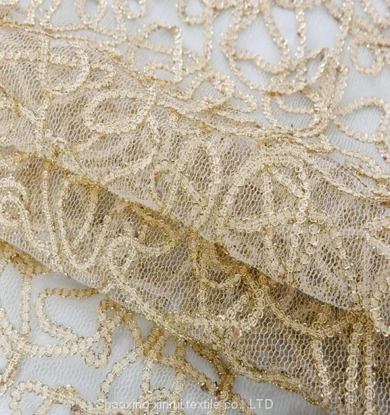 African Embroidery Gold Mesh Lace New Sequin Fabric