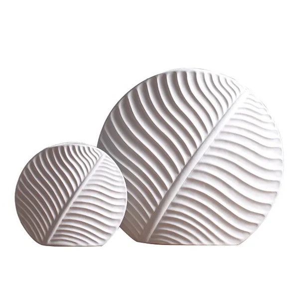 Tree Leaf Nordic Style Large White Green Ceramic Vase Art Decoration For Showroom Living Room photo-5