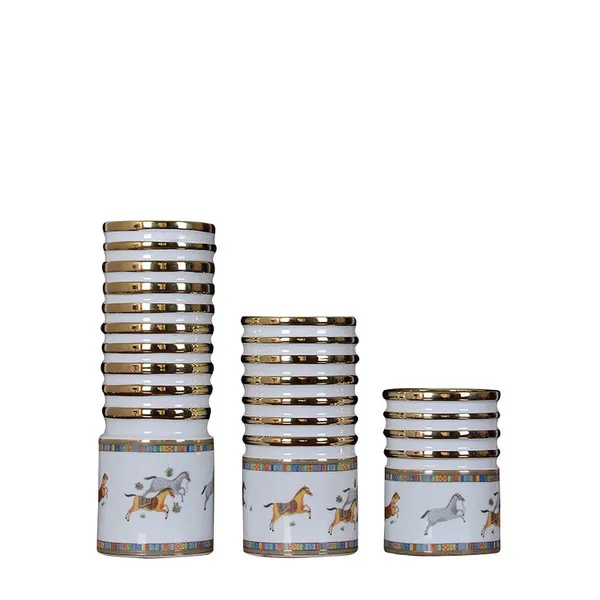European Retro Creative Hand Made Gild Cylinder Horse Ceramic Vase For Outdoor Indoor Decor photo-5