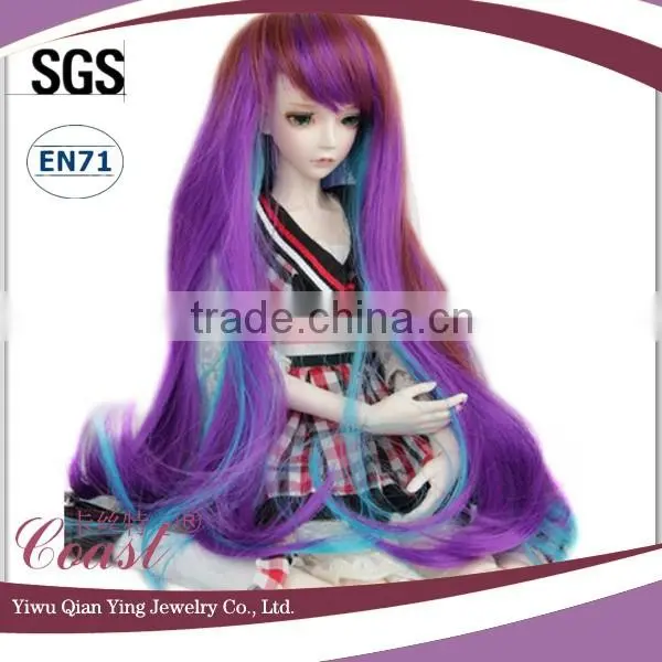 Purple Blue and Brwon Color Mixed Customized Curly Baby Doll Hair Wigs photo-2