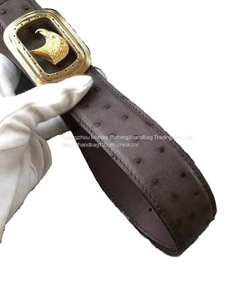 Eagle Head Belt Male Ostrich Grain Cowhide Leather Belt With Diamond Eagle Head Stainless Steel Buckle photo-4
