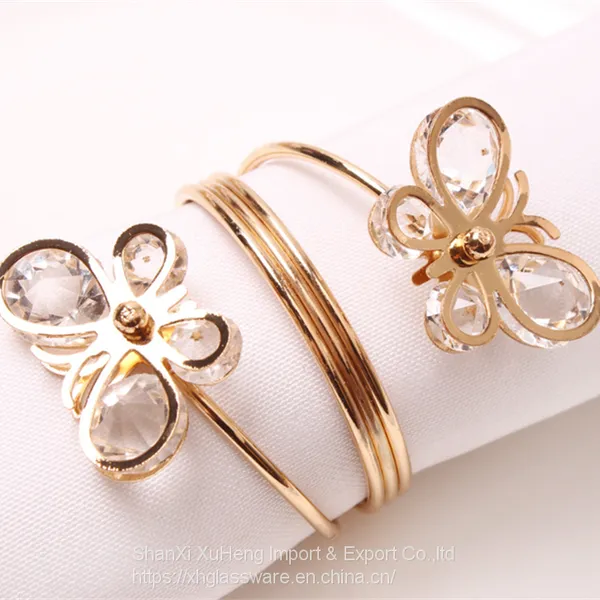 New Style Gold Colored Napkin Ring Butterfly With Diamond photo-3