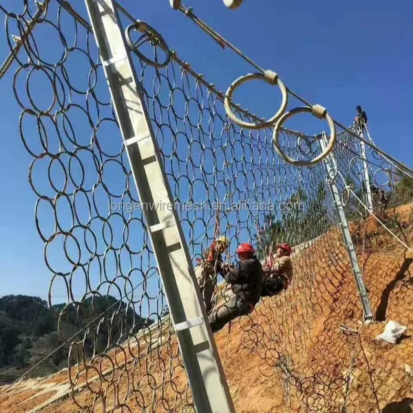 Wholesale High-Tensile Galvanized Steel Rope Mesh Ring Netting Systems with Bending Processing for 3000kJ Rockfall Protection
