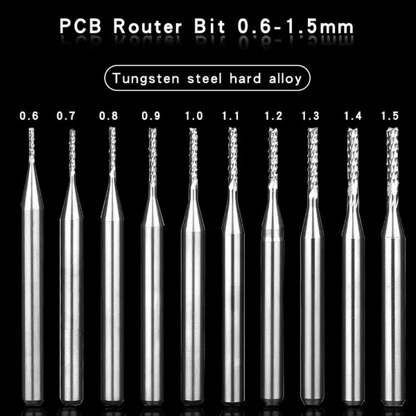 PCB Router Bit, Carbide End Mill Cutter 0.6-1.5mm photo-2