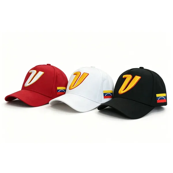 Custom Venezuela Flag 5 Panel Baseball Cap Wholesale High Quality Letter V Embroidery Structured Sports Hat Multi Colors