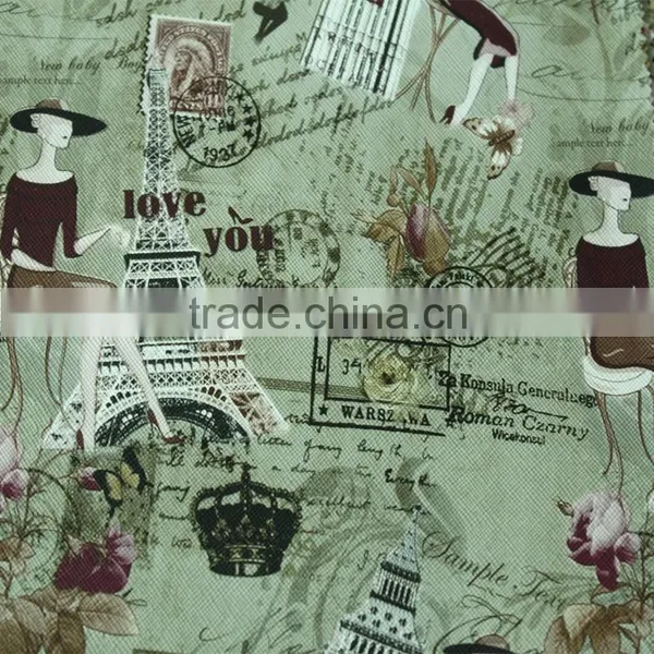 Amerian Style Cross Embossing With Printed Pattern Pvc Synthetic Leather for Bags Guangzhou Leather Manufacturer photo-3