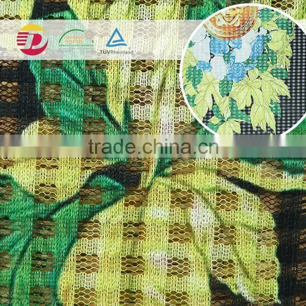 China Supplier Green Plant Flower 100% Polyester Print Tulle Knit Cheap Lace Fabric photo-5