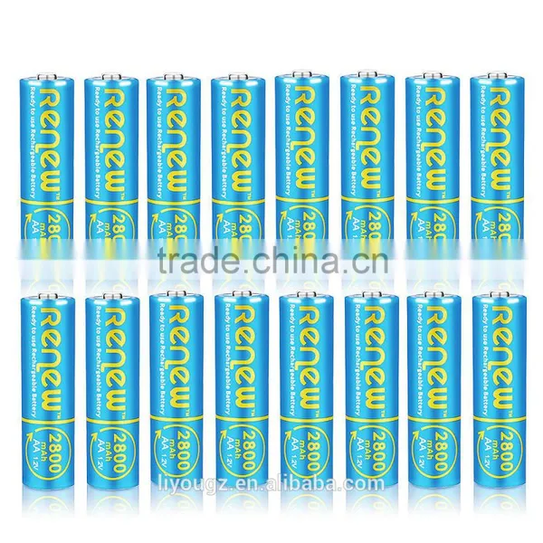 RENEW Brand NiMH AA 2800mAh Ready-To-Use AA Rechargeable Batteries 16 Pack