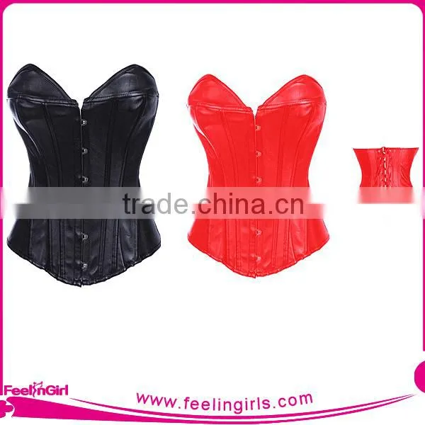 Best Sale China Factory Red Leather Steel Boned Tight Corsets photo-2