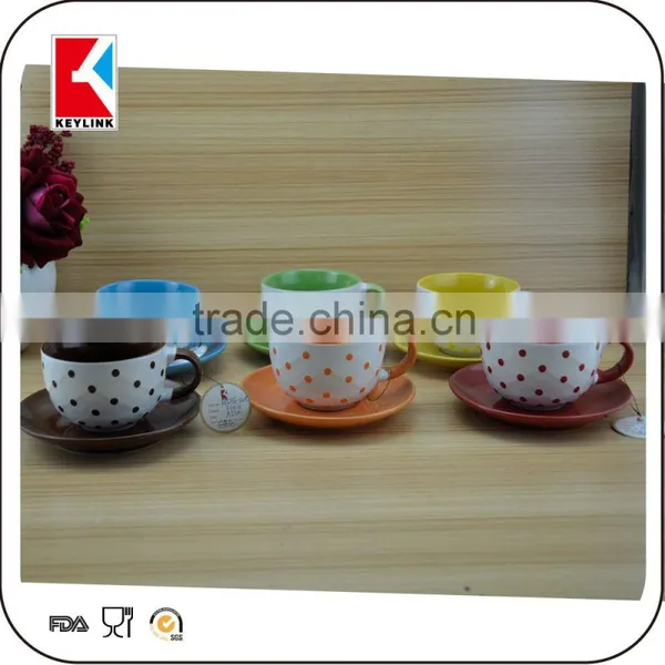 China Factory 90cc Polka Dot Design Stoneware Tea Cups Ceramic Coffee Cup and Saucer photo-6
