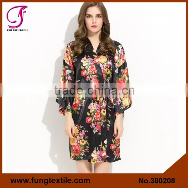 FUNG 3002 New Women Floral Satin Brides Robe photo-5
