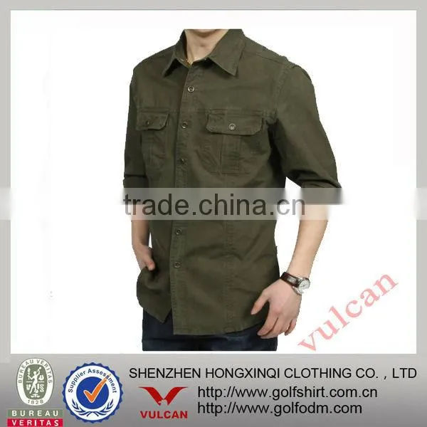 Dark Amy Green Trimmed Canvas Mens Casual Shirt