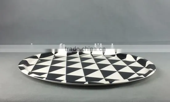 Rhombus Black and White Melamine Plate photo-2
