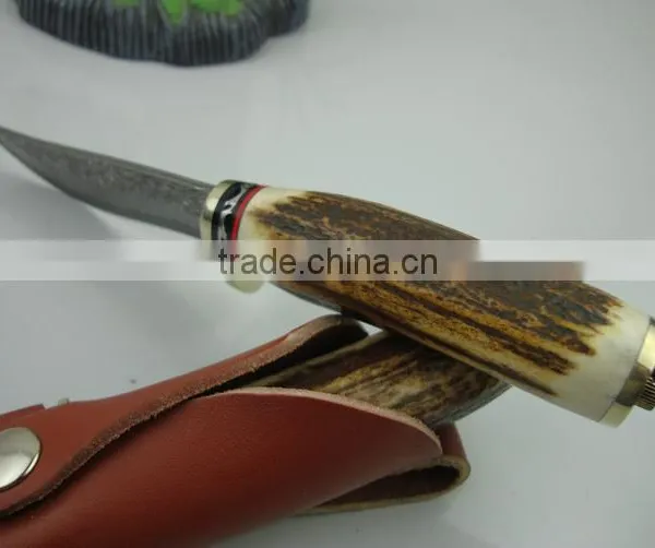 OEM Damascus Blade Hunting Knife With Antlers Handle photo-6