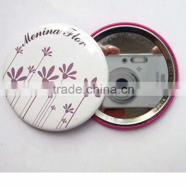 Guangzhou Factory Round Shaped Flower Tinplate Mirror, Color Printing Tinplate Pocket Mirror
