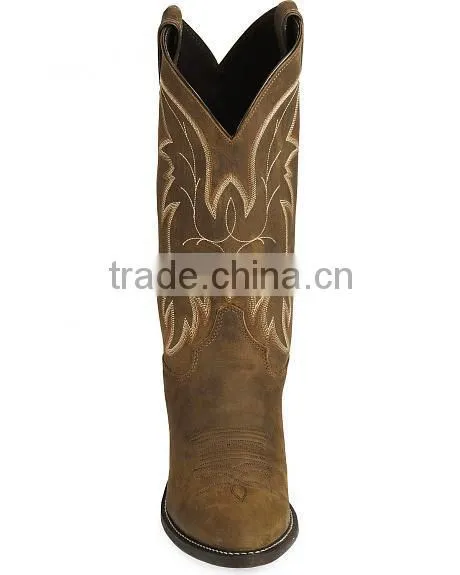 Brown Full Grain Distressed Leather Western Cowboy Boots Wholesale photo-5