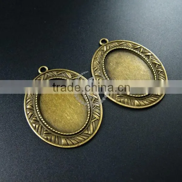 30*25mm Setting Size Brass Bronze Filigree Simple Oval Bezel Tray DIY Pendant Charm Supplies 1421080 photo-2