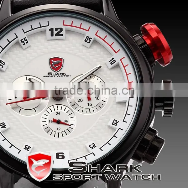 SHARK Date Day Display Analog Stainless Steel Case Quartz Leather Sport Watch