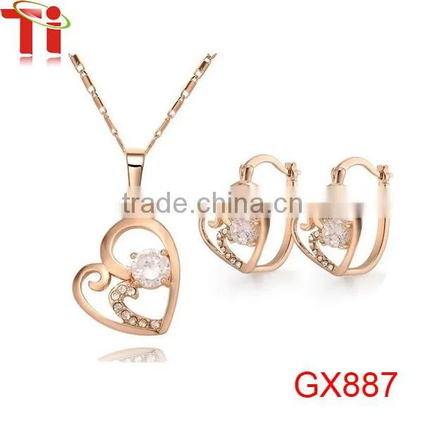 Stainless Steel Yellow Gold Plated Elegant Heart Charm Cable Link Chain Necklace&Bracelet Set with Toggle Clasp, Length:Neckalce