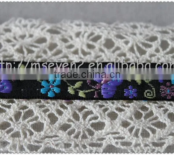4.5cm Width Embroidery Flower Jacquard Ribbon, Embroidered Woven Fringed Jacquard Ribbon photo-5