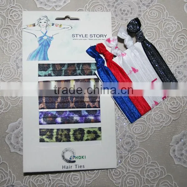 Print Fold Over Elastic for Hair Ties Supply /2015 Fashion Satin Hair Ties photo-3