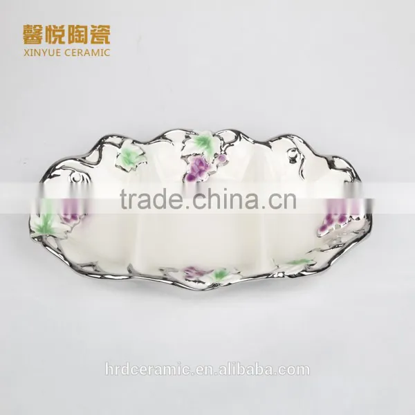2016 Ceramic Grids Plate Golden ,ceramic Plate,cheapest Wholesale Dishes photo-3