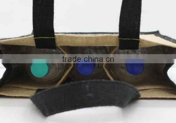 Recycled Jute Fabric Three Bottle Wine Bag With Jute Self Handle photo-5