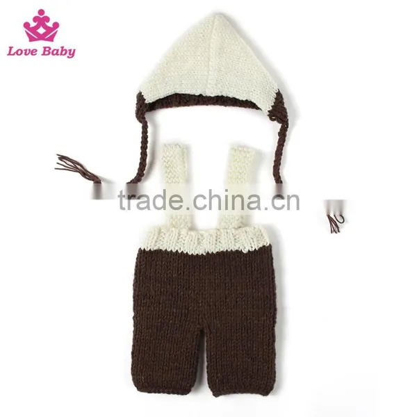 2pcs Set Handmade Cute Unisex Newborn Knitting Customes Month Props Knitted Hat and Pants Set photo-2