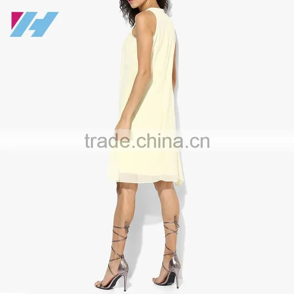 Korean Ladies Fashion Clothing Wholesale Sleeveless Midi Chiffon Crochet Trapeze Dress photo-3