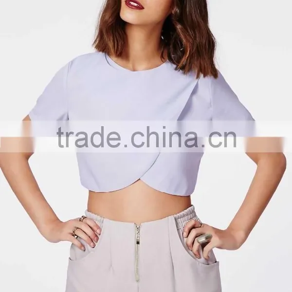 Hot Selling Wrap Front Baby Blue Crop Top Wholesale Women Tank Tops photo-5