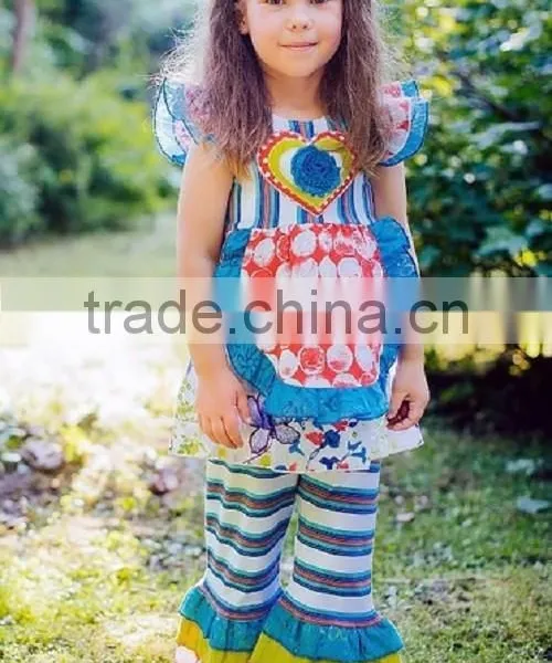 Wholesale Children's Clothes Girl Boutique Clothing Summer Outfit Baby Clothes Damask Ruffle Pants Set photo-5