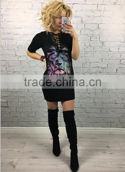 European and American Fashion Lion Printing Bands T-shirt photo-4