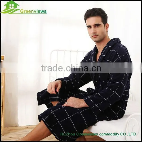 Men Cotton Bathrobe Plaid White and Black Cheap Cotton Men Bathroom Robes photo-4