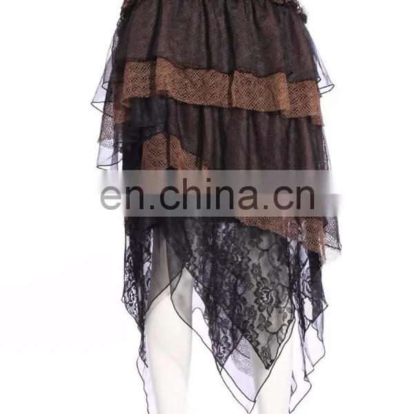 Steampunk Laces and Mesh Asymmetrical Cut Long Skirt photo-2