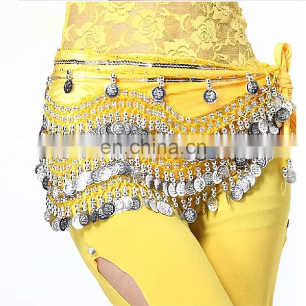 Y-2005 Indian 256 Silver Coins Performance Velvet Belly Dance Hip Scarf With Multy Color photo-6