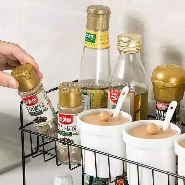 2 Tier Iron Kitchen Storage Rack, Condiment Rack for Kitchen Supplies Storage photo-2