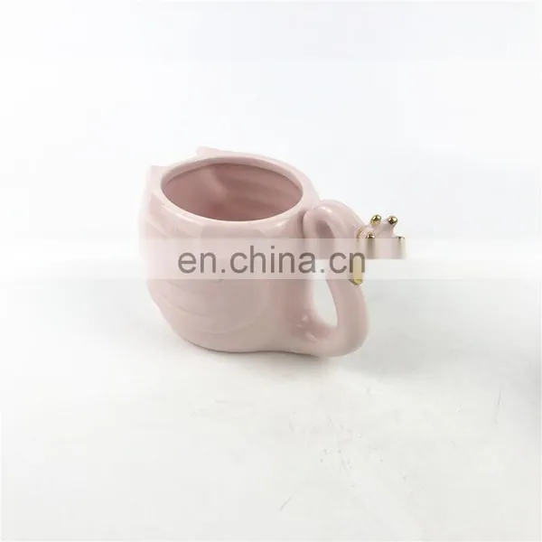Custom Pink Square Swan Shaped Animal Ceramic Coffee Mug photo-3
