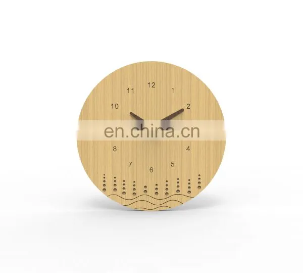 Eco-friendly Premium Round Shaped Household Office Bamboo With Wavy Line Analog Wall Clock photo-3