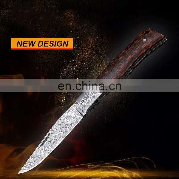 Folding Blade Knife Damascus Stainless Steel Pocket Knife Camping Knife With Olive Wood Snake Wood Ebony Handle for Outdoor photo-3
