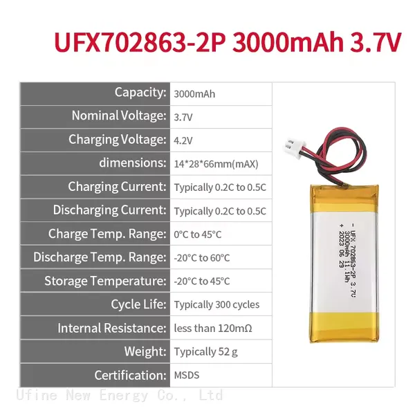 Li Ion Cell Manufacturing Lithium Battery Electronic Wind Instrument UFX 702863-2P 3000mAh 3.7V Best Lithium Batteries photo-2