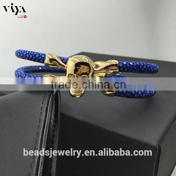 2016 New Coming Stingray/ Python Leather Genuine Leather Bracelet With Skull Clasp Made In China photo-4