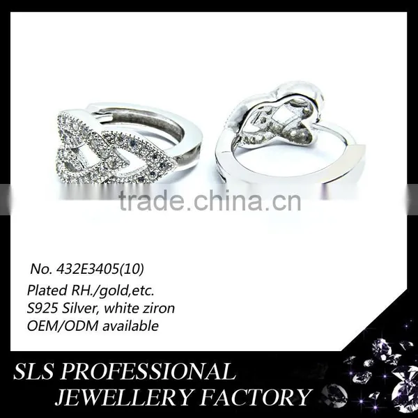 2015 Fashion Double Heart Christmas Sterling 925 Silver Rhodium Plated Huggie Earrings for Girls photo-2