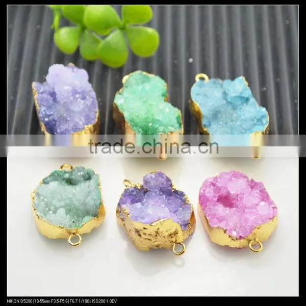 LFD-0071B Wholesale Gold Plated Drusy Druzy Quartz Connector Beads Stone in Mixed Color Jewelry Findings photo-3